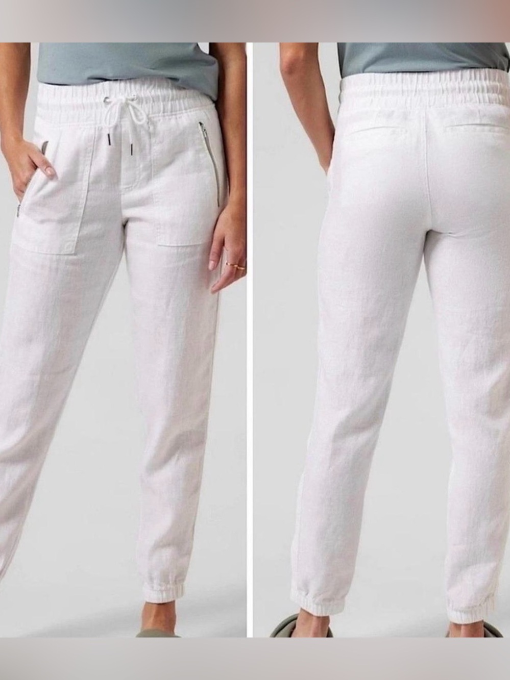 Athleta White Linen-Blend Drawstring Jogger Pants